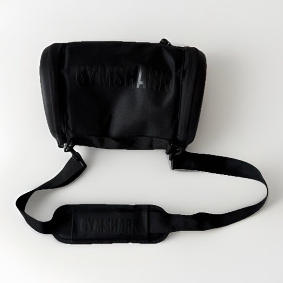 Gymshark Mini Barrel Bag Black Crossbody Strap Zipper Pockets - Picture 1 of 13